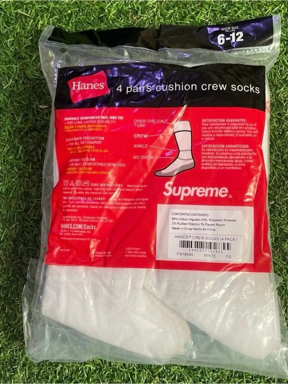 Hanes White Crew Socks with Red Logo - 4 Pack